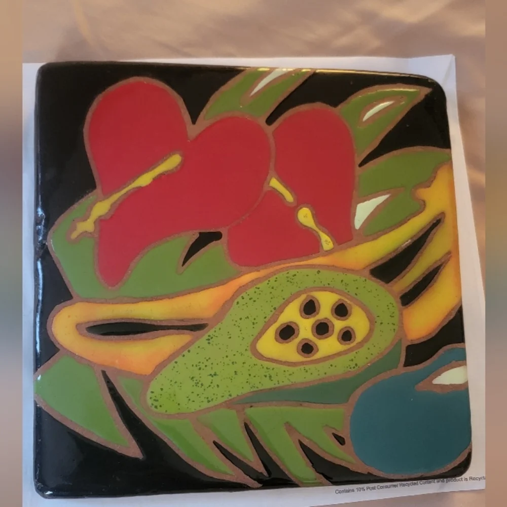 Hand Painted TerraCotta Tile Trivet Signed Kathy Waller 8